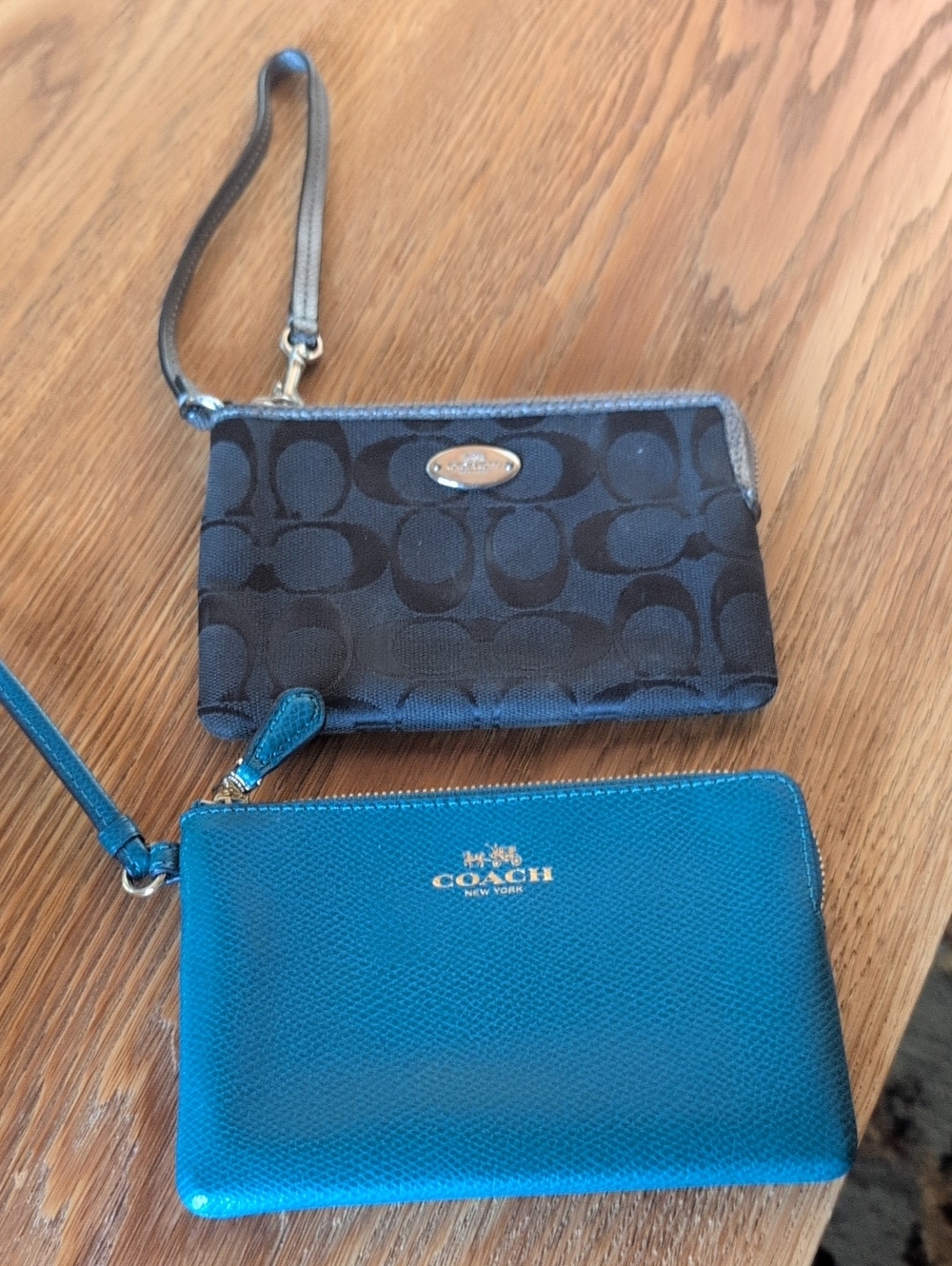 Coach Bundle Of 2 Wristlets.  Signature Canvas and Teal Leather Wristlets